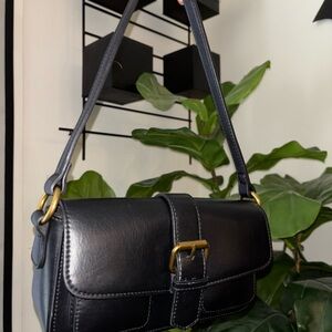 Brandy Melville Black Shoulder Bag with Gold Accents